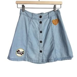 Disney Parks Mickey and Minnie Denim Jean Skirt with Patches Size XS